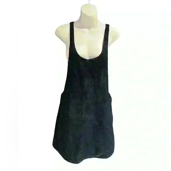 Zara Trafaluc Denim Pinafore Dress Small Open Sides Hidden Back Zipper A-Line - Picture 3 of 5